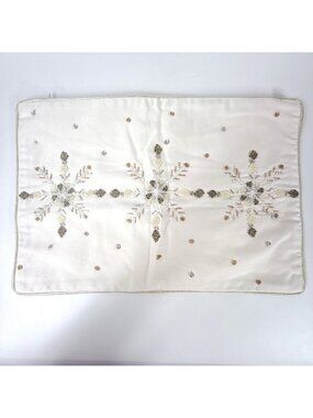Crate & Barrel Cream Wintry Snowflake Embroidered Pillow Sham 18 x 12 Inches